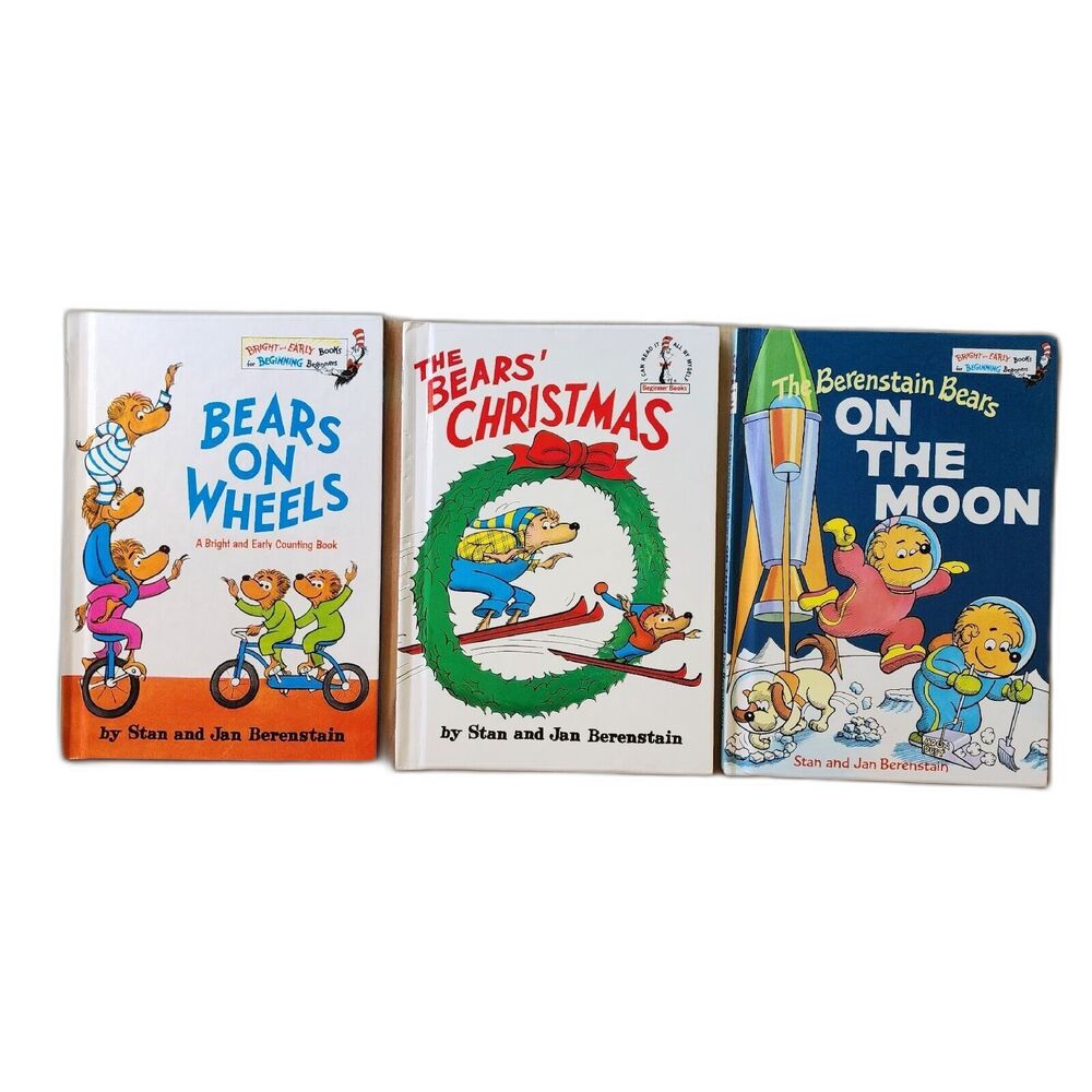 Lot of 3 Hardback Books Berenstain Bears Beginner Books Wheels, Christmas, Moon